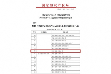 尊龙集团官网集团被评为2017年度国家知识产权示范企业